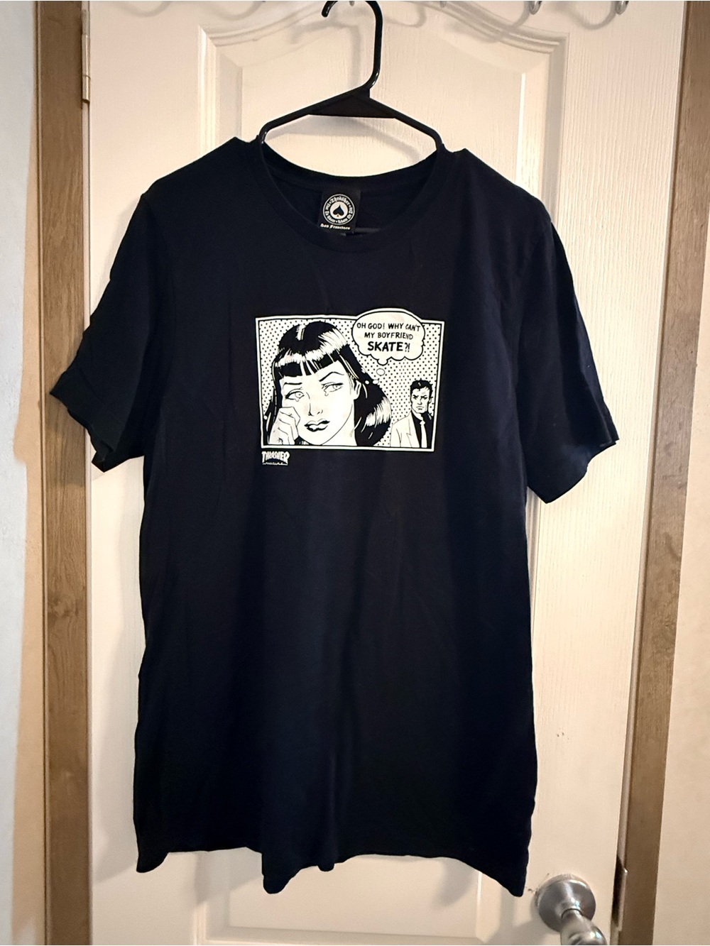Thrasher Black Short-Sleeve Tee with White Comic Graphic